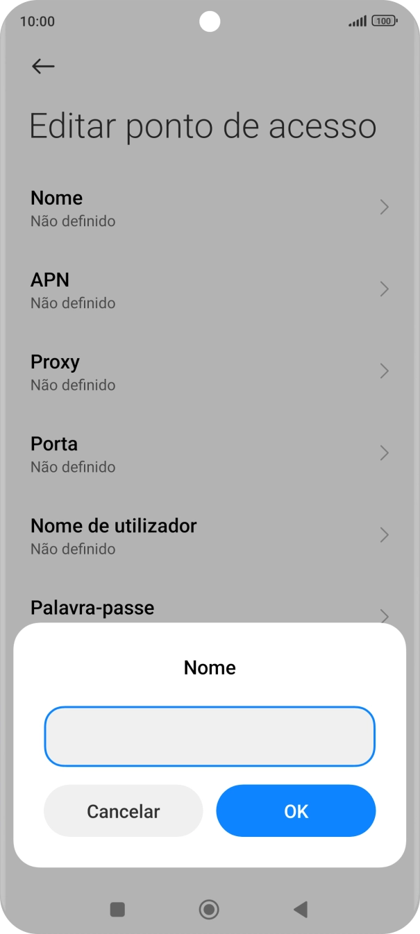 Introduza Vodafone Internet e prima OK.