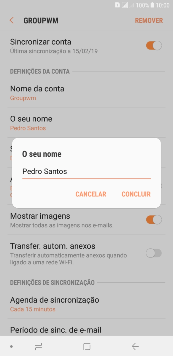 Introduza o nome de remetente e prima CONCLUIR.