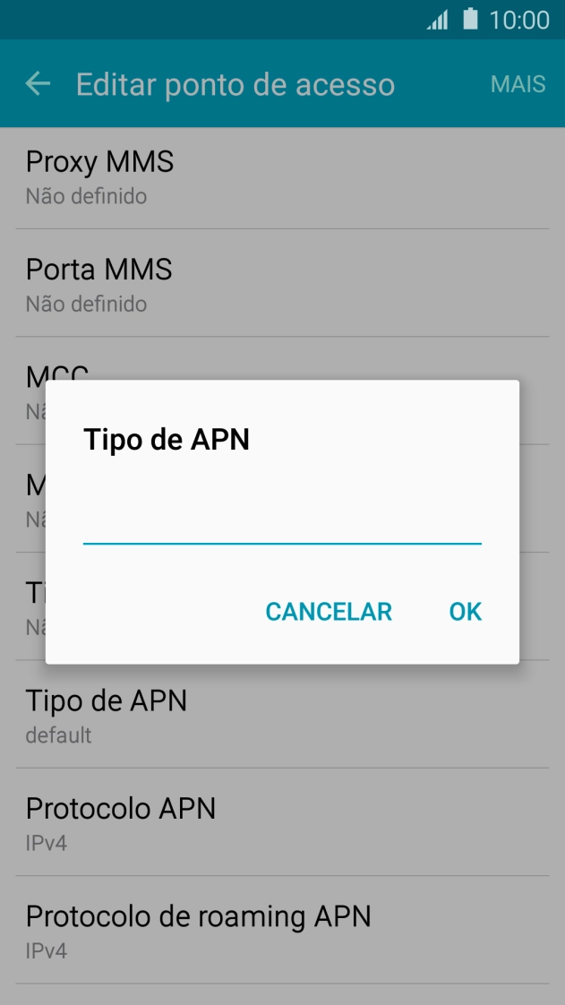 Introduza default e prima OK.