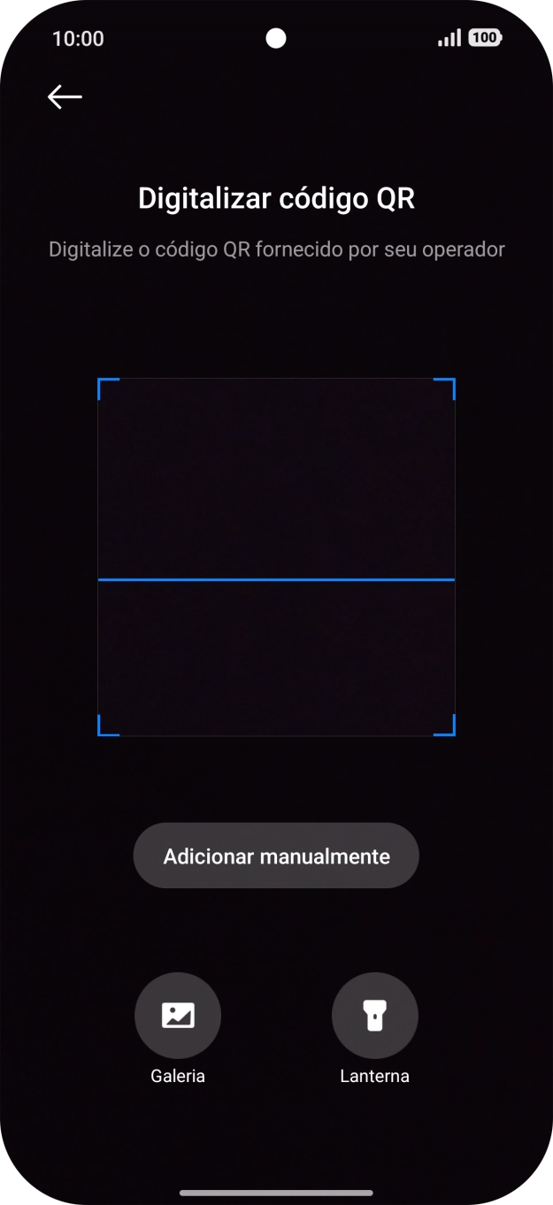 Para scanear o código QR enviado enquadre-o na moldura da câmara do telefone.