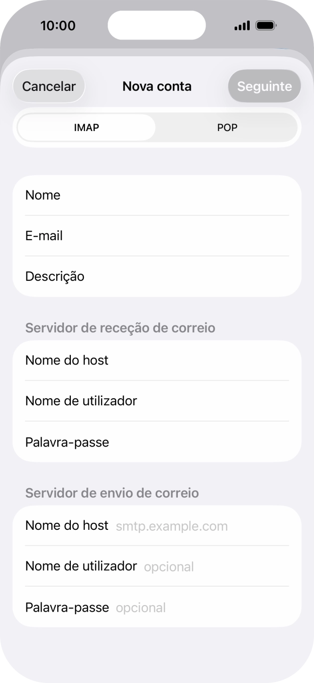 Prima Nome do host e introduza o nome do servidor de envio do fornecedor de e-mail.