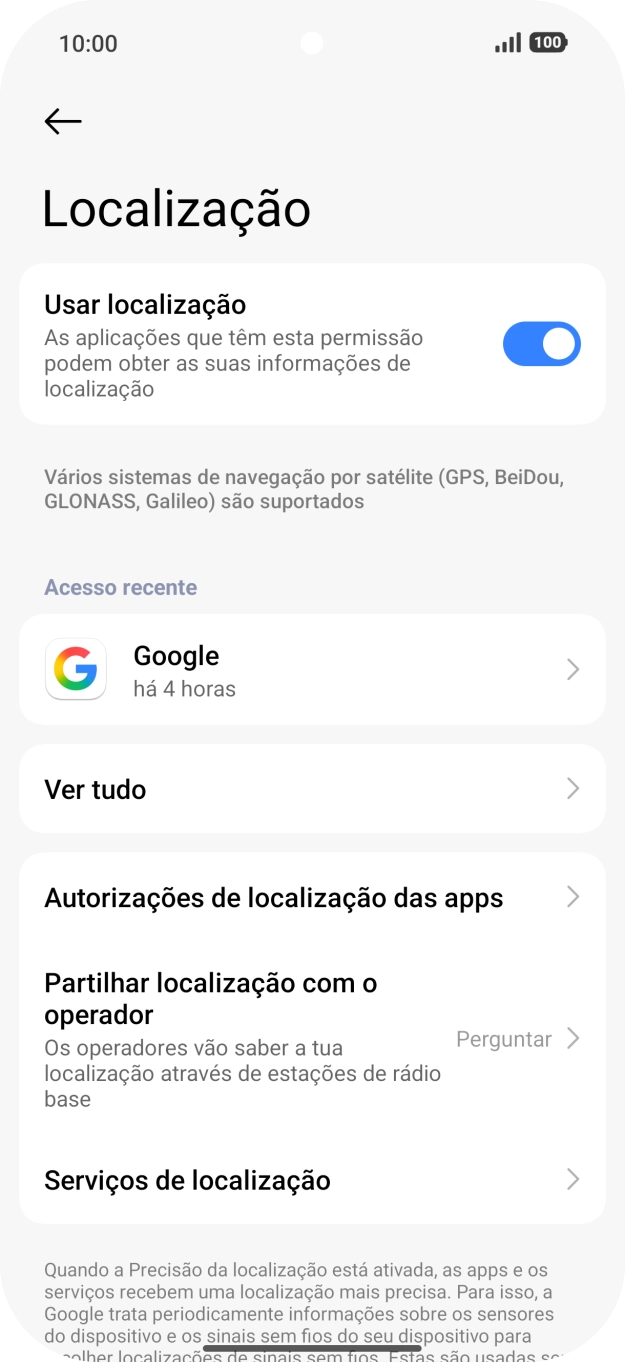 Prima Autorizações de localização das apps.