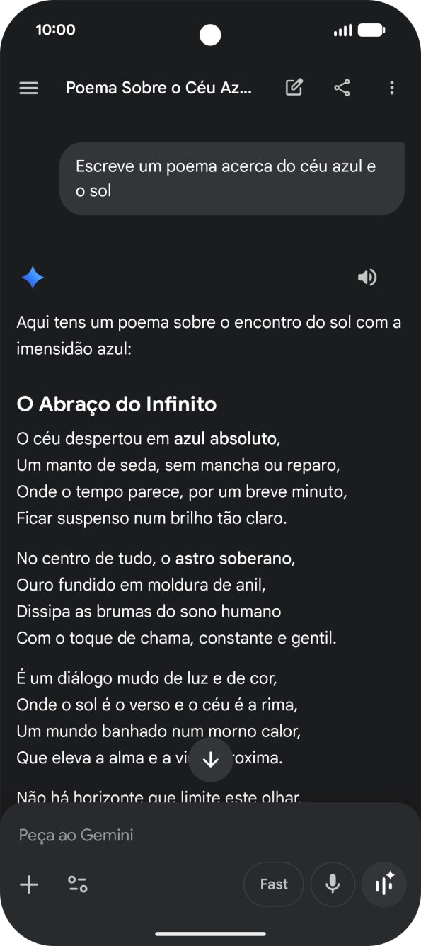 É possível solicitar à Gemini que gere um texto baseado na sua descrição.