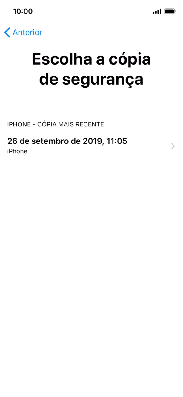 Prima a cópia de segurança pretendida e aguarde enquanto o telefone restaura o conteúdo a partir da cópia de segurança escolhida. Siga as indicações posteriores no ecrã para configurar o telefone de modo que este fique pronto a ser utilizado.