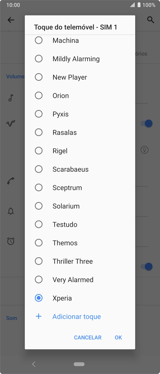 Prima Adicionar toque e vá até ao tom de toque pretendido.
