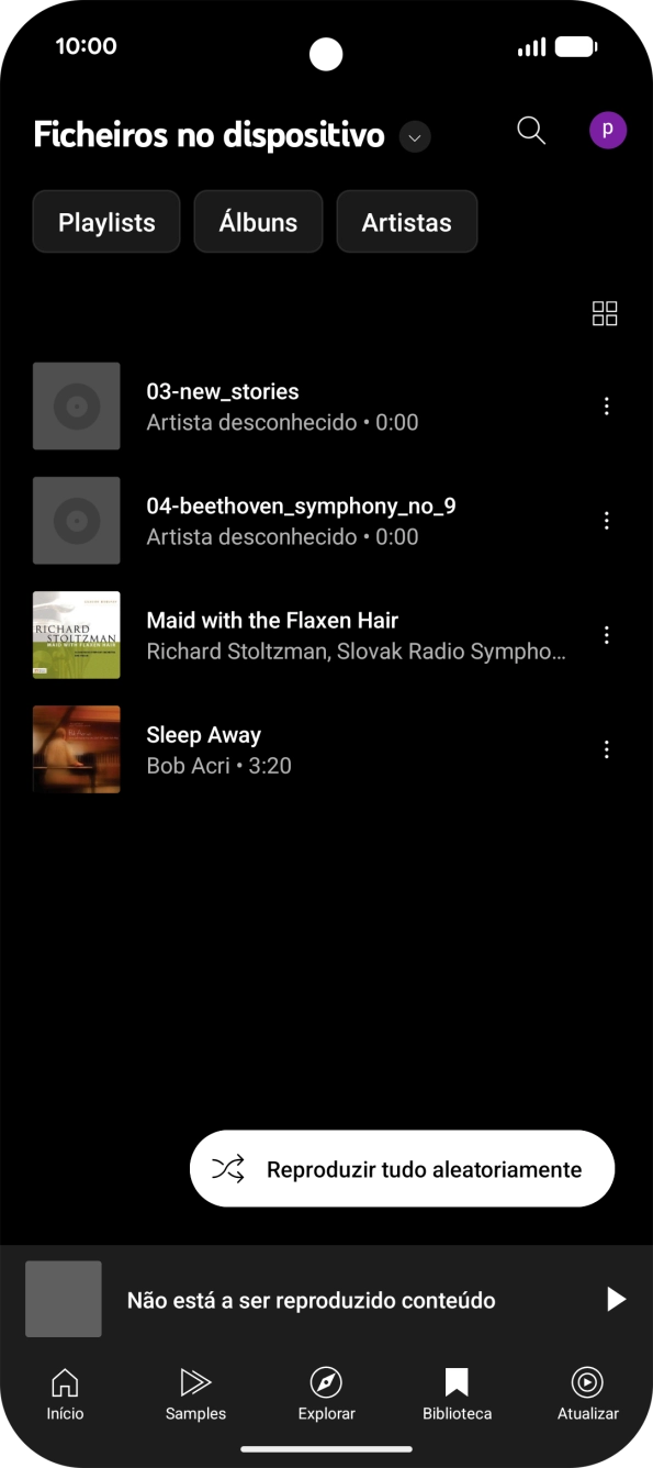 Prima o ficheiro de música pretendido.