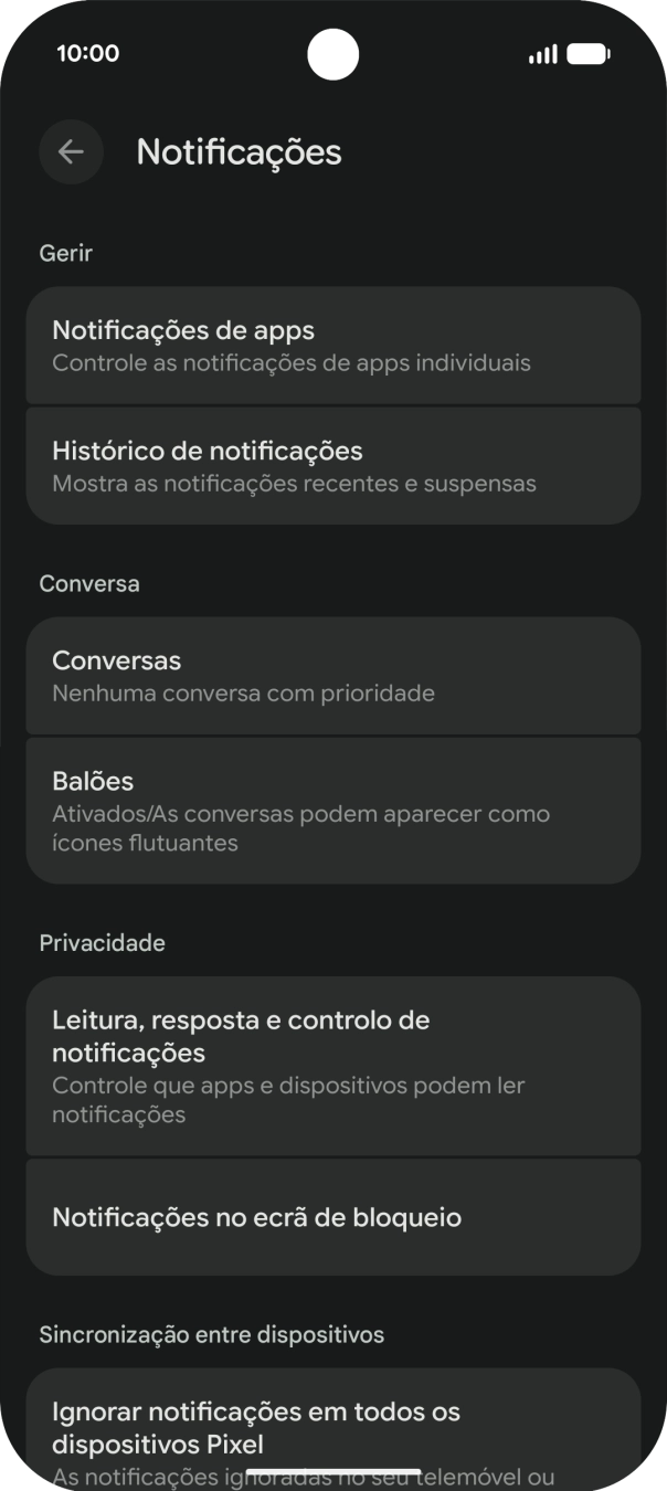 Prima Notificações de apps.