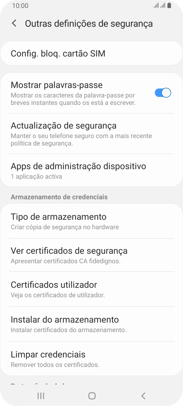 Prima Config. bloq. cartão SIM.