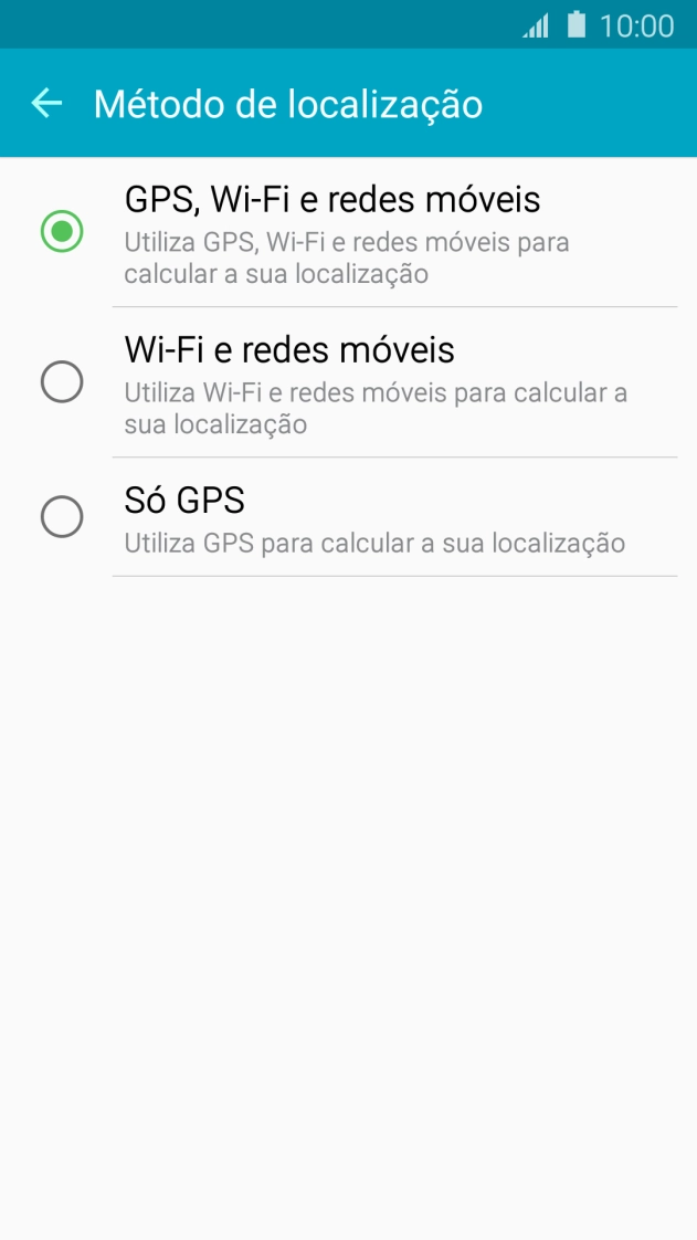 Se escolher GPS, Wi-Fi e redes móveis, o telefone irá encontrar a sua localização precisa utilizando os satélites GPS, a rede móvel e as redes Wi-Fi  nas proximidades. A navegação por satélite GPS requer vista livre ao céu.