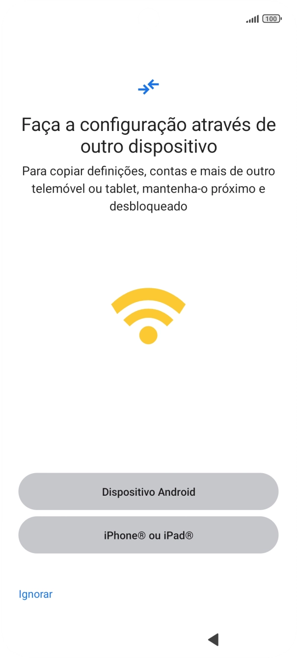 É possível transferir conteúdo de outro telefone quando o telefone for ativado antes da primeira utilização e quando o telefone tiver sido reiniciado. Quando esta imagem for mostrada no ecrã, o telefone está pronto para transferir conteúdo de outro telefone.