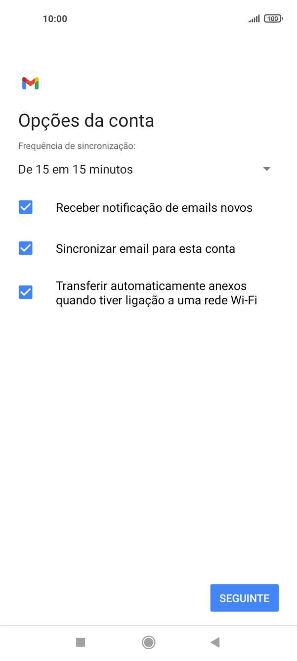 Se o ecrã mostrar esta imagem, a sua conta foi identificada e configurada automaticamente. Siga as indicações no ecrã para introduzir informações adicionais e concluir a configuração.