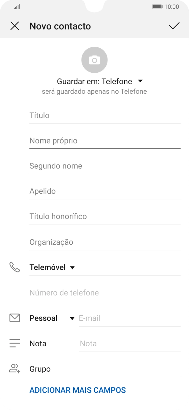 Prima Nome próprio e introduza o nome pretendido.
