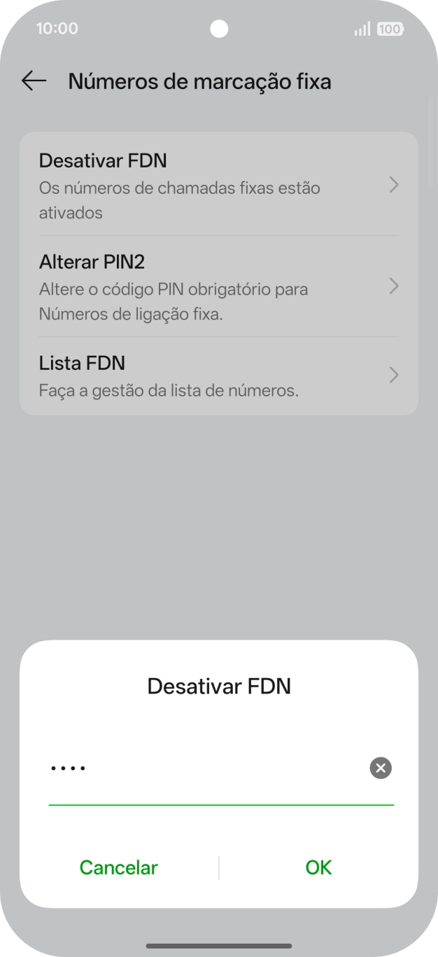 Introduza o código PIN2 e prima OK.