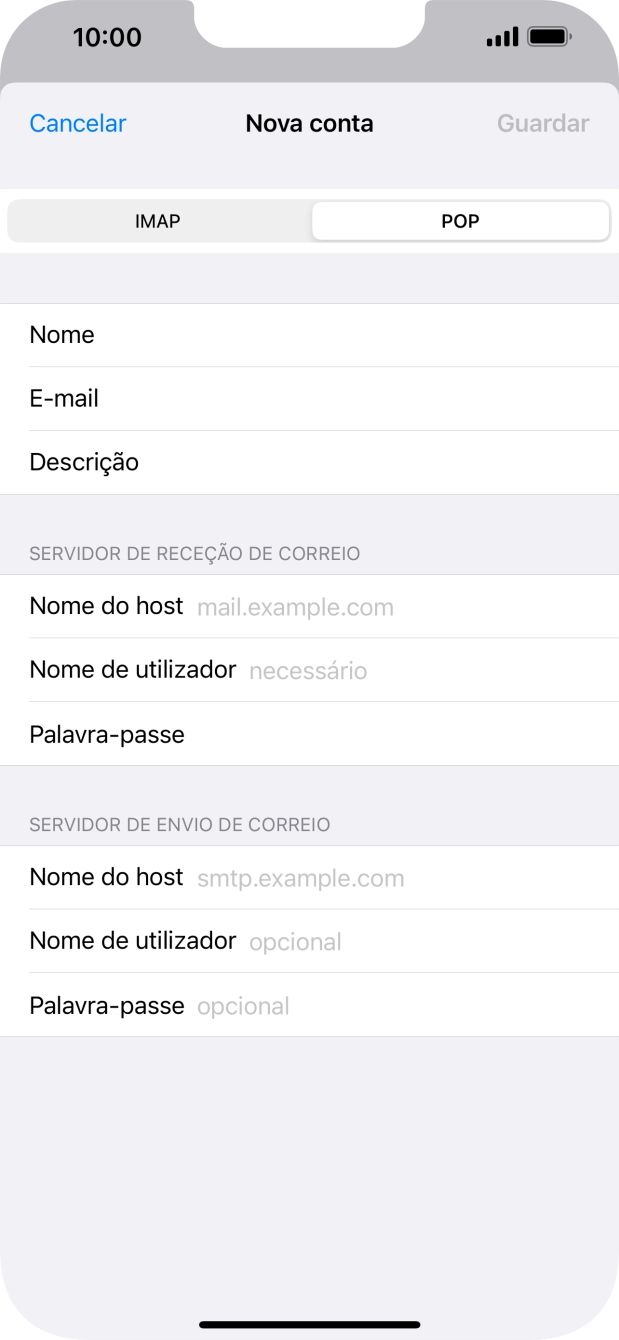 Prima Nome do host e insira pop.vodafone.pt.