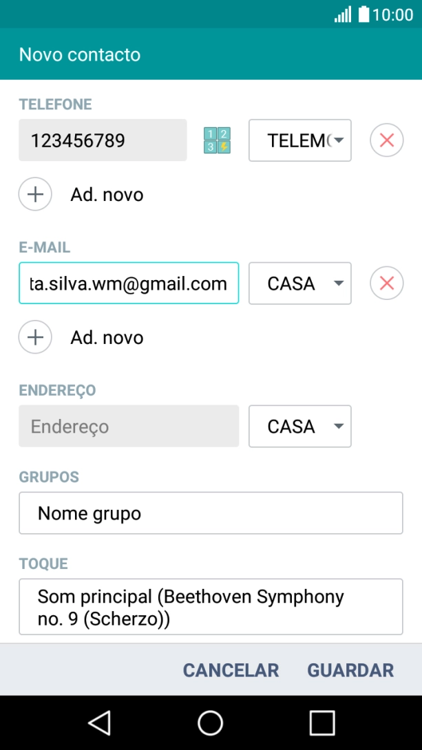 Prima a lista suspensa junto do endereço de e-mail.