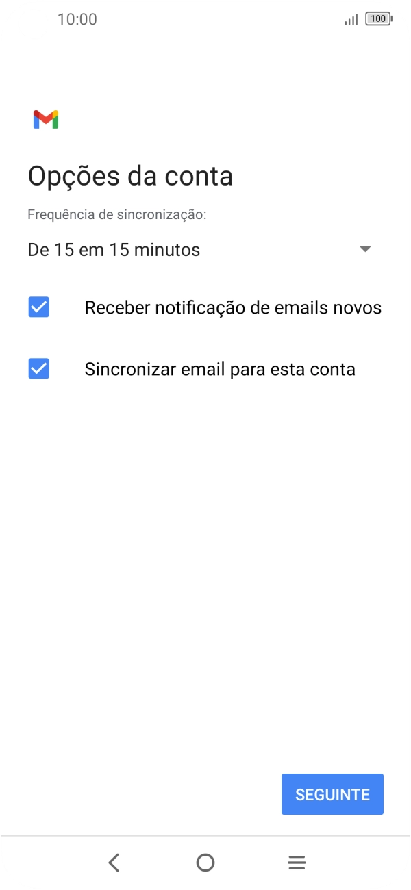 Se o ecrã mostrar esta imagem, a sua conta foi identificada e configurada automaticamente. Siga as indicações no ecrã para introduzir informações adicionais e concluir a configuração.