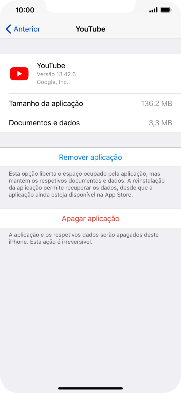 Prima Remover aplicação.