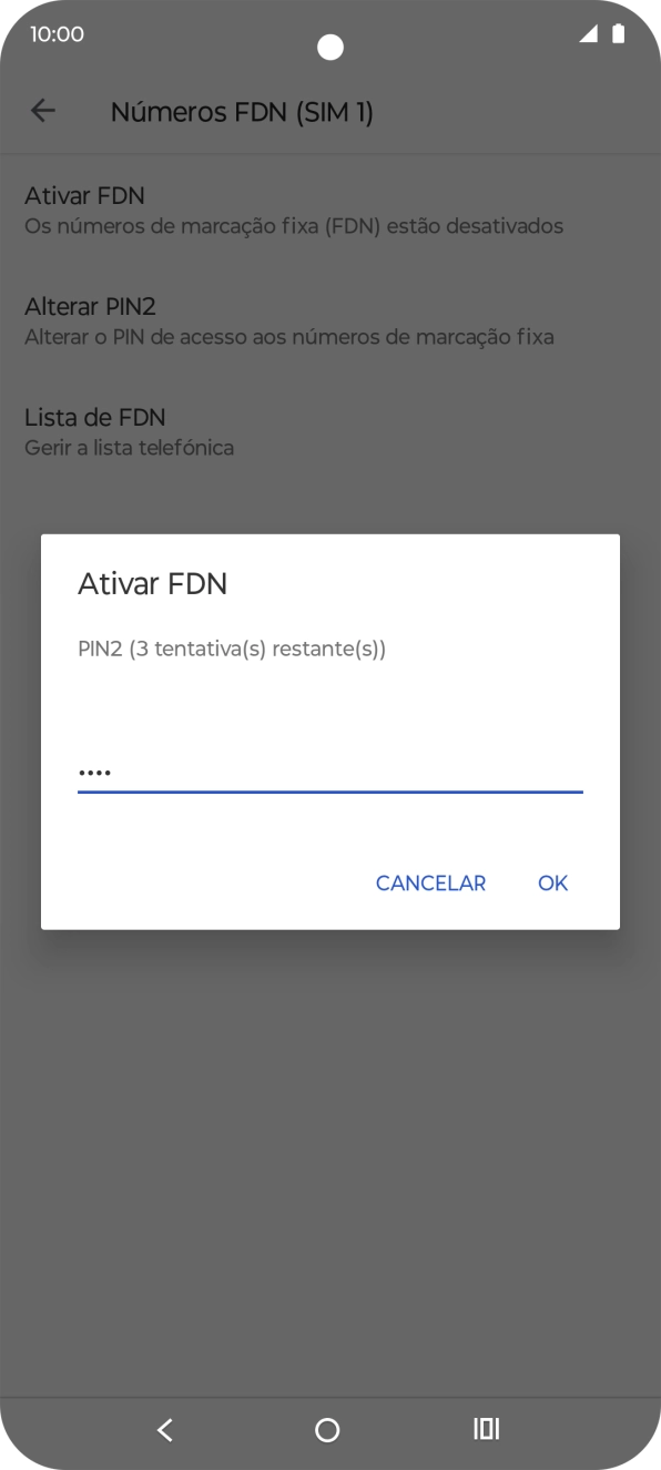 Introduza o código PIN2 e prima OK.