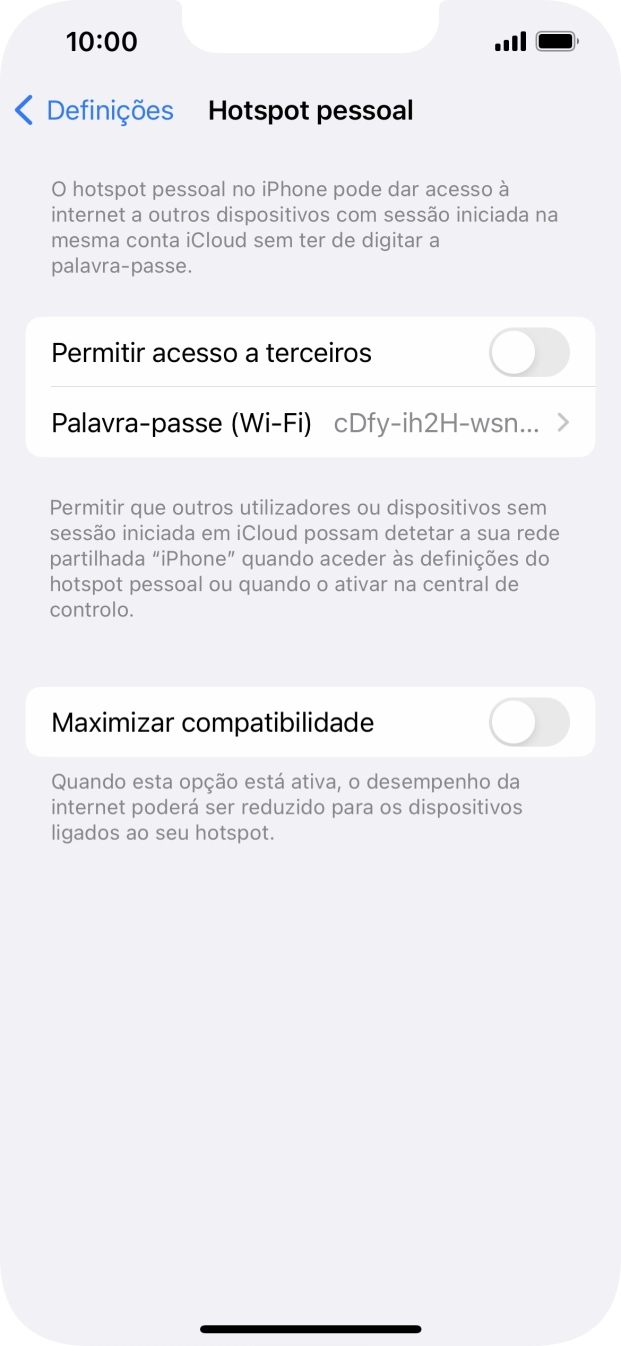 Prima Palavra-passe (Wi-Fi) e introduza a password pretendida.