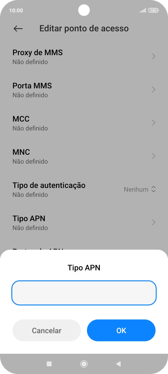 Introduza default e prima OK.