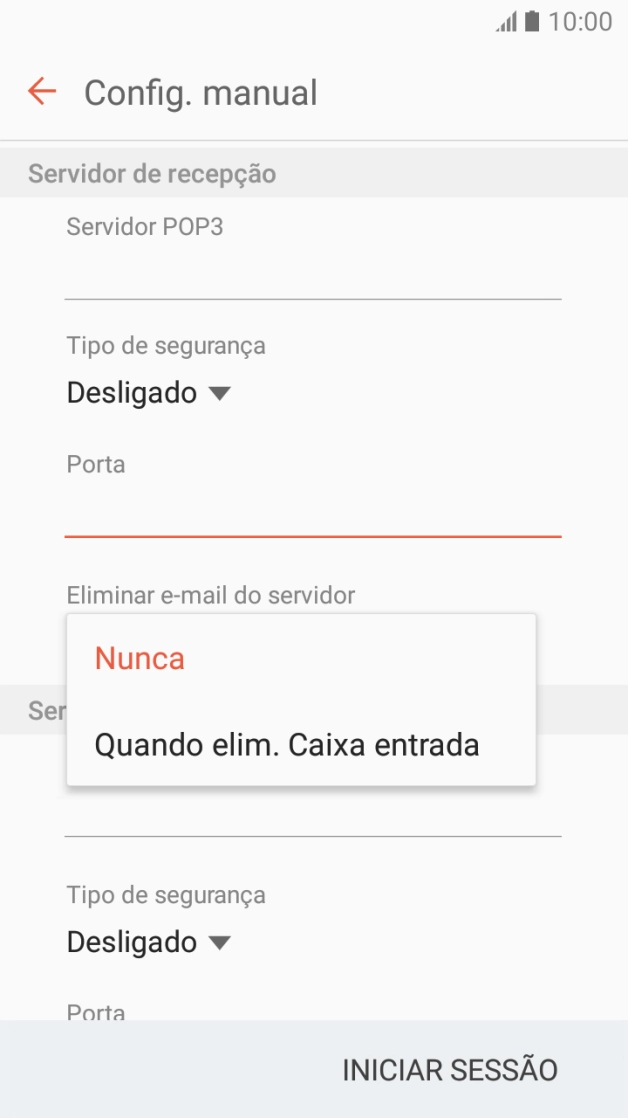 Prima Nunca para manter os e-mails no servidor quando estes são apagados no telefone.