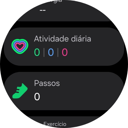 Sob Atividade diária será mostrado quanto lhe falta para cumprir as suas metas de atividade diária.
