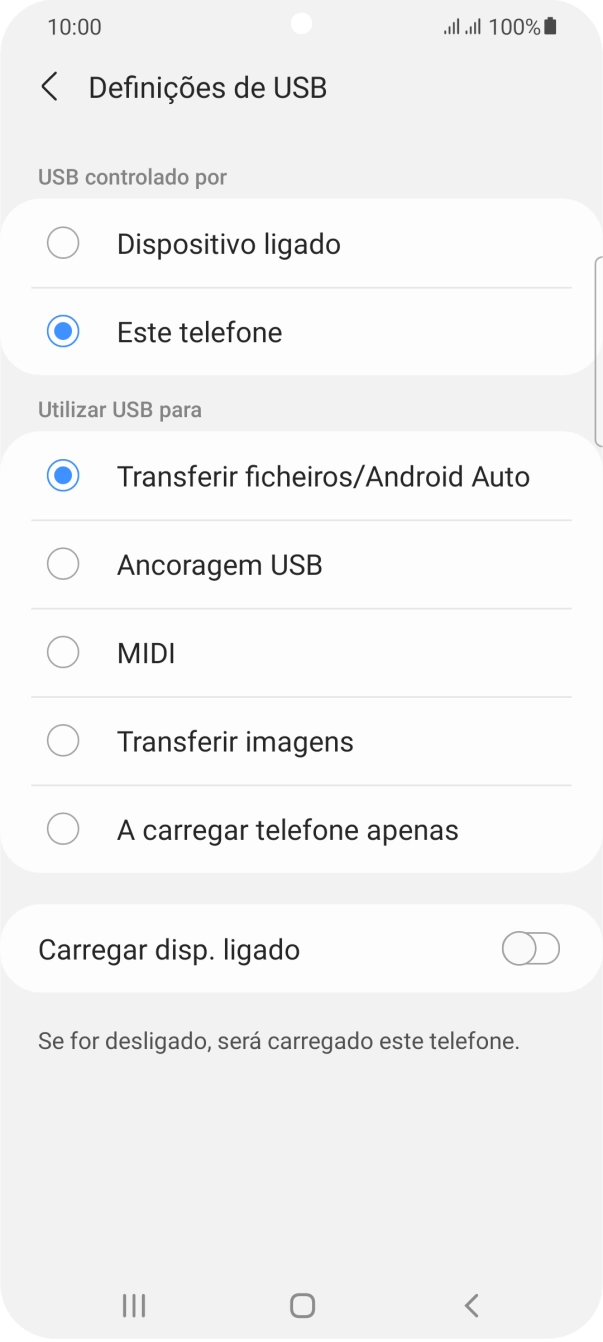 Prima Transferir ficheiros/Android Auto.