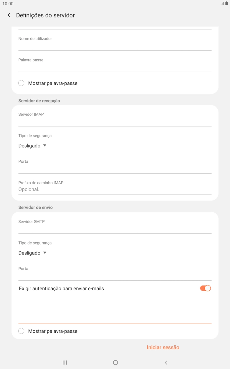 Prima Iniciar sessão.
