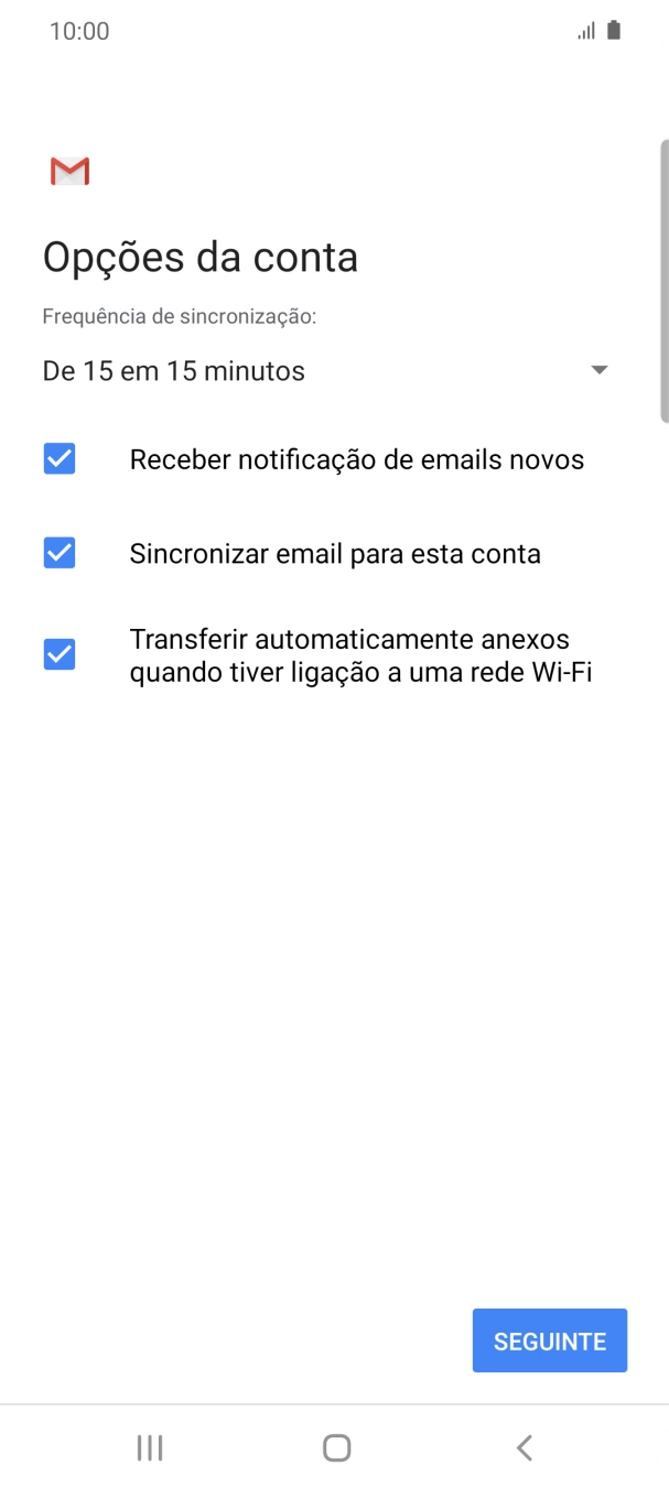 Se o ecrã mostrar esta imagem, a sua conta foi identificada e configurada automaticamente. Siga as indicações no ecrã para introduzir informações adicionais e concluir a configuração.