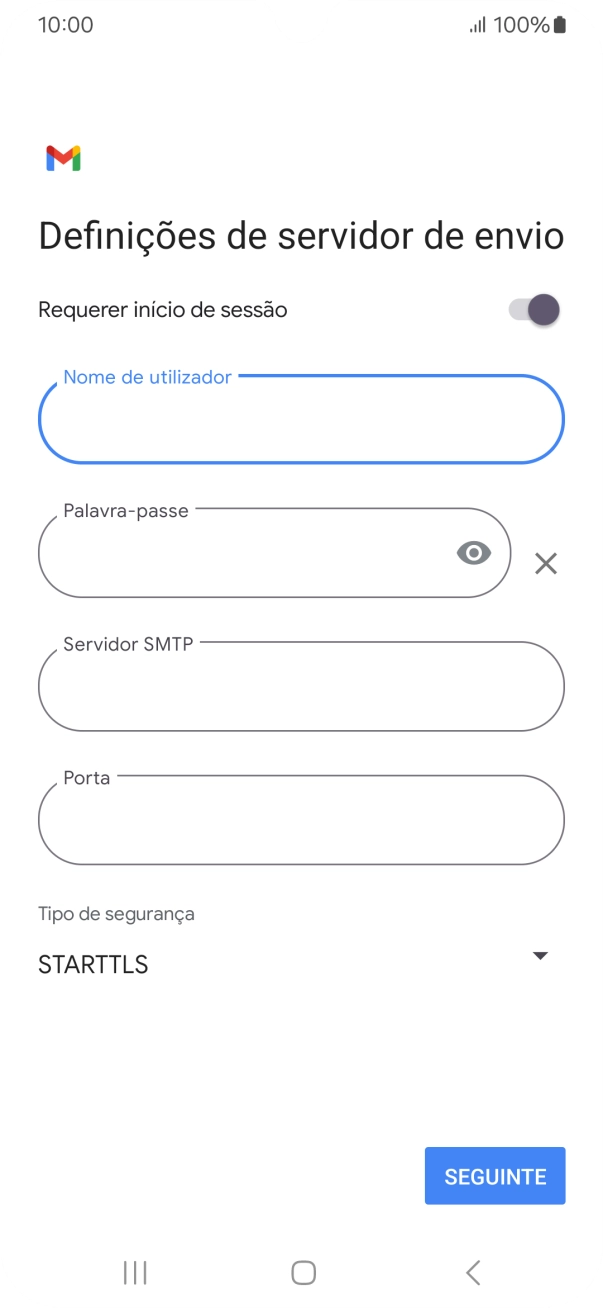 Prima Palavra-passe e introduza a password da sua conta de e-mail na Vodafone.