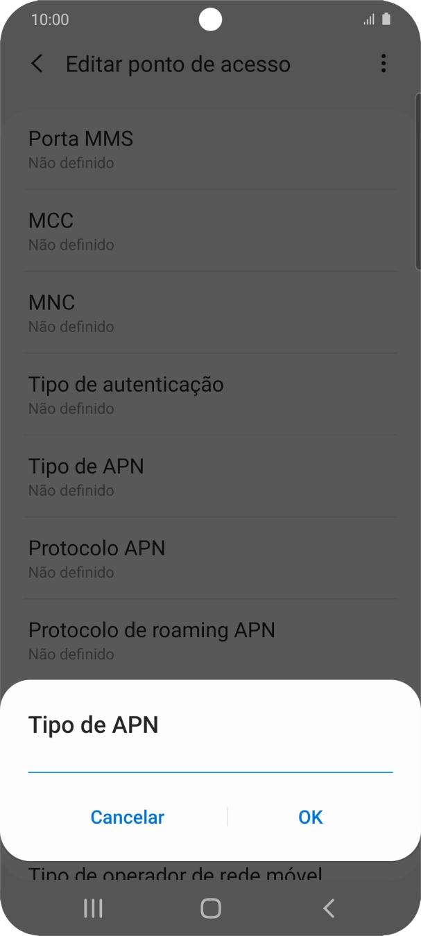 Introduza default e prima OK.