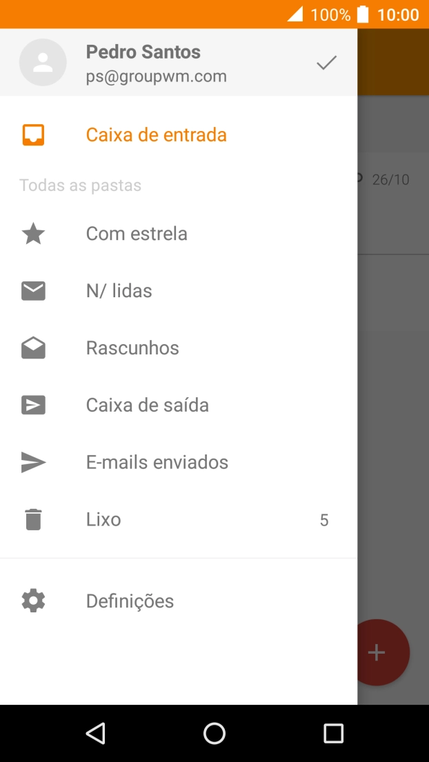 Prima Caixa de entrada sob a conta de e-mail pretendida.