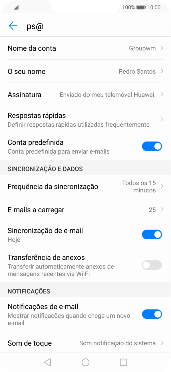 Prima Nome da conta e introduza o nome pretendido da conta de e-mail.
