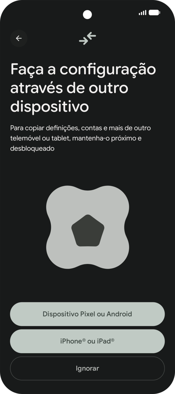 É possível transferir conteúdo de outro telefone quando o telefone for ativado antes da primeira utilização e quando o telefone tiver sido reiniciado. Quando esta imagem for mostrada no ecrã, o telefone está pronto para transferir conteúdo de outro telefone.