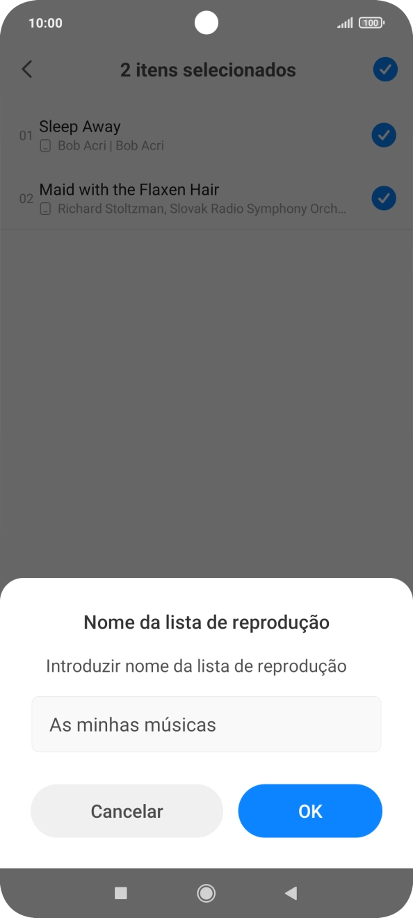 Introduza o nome pretendido para a lista de reprodução e prima OK.