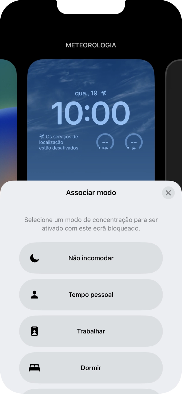 Prima o modo de concentração pretendido.