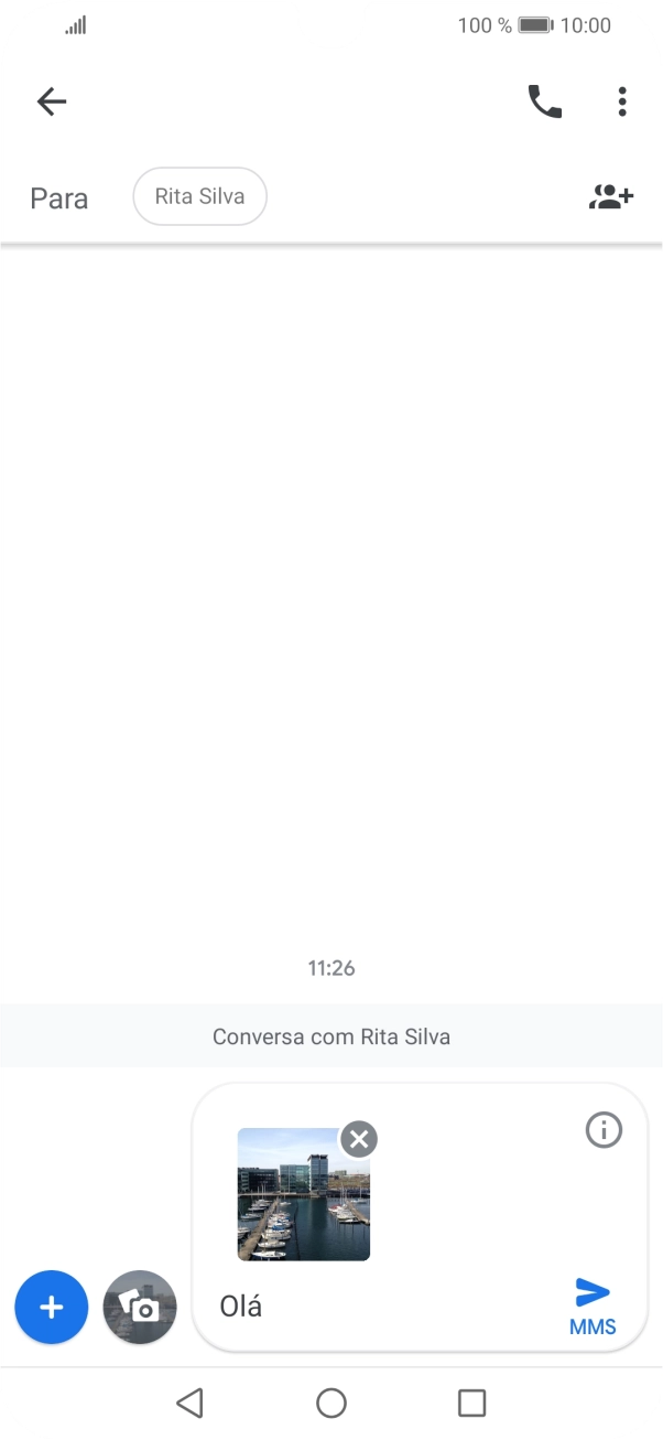 Prima o ícone para enviar quando terminar de escrever a sua mensagem multimédia.