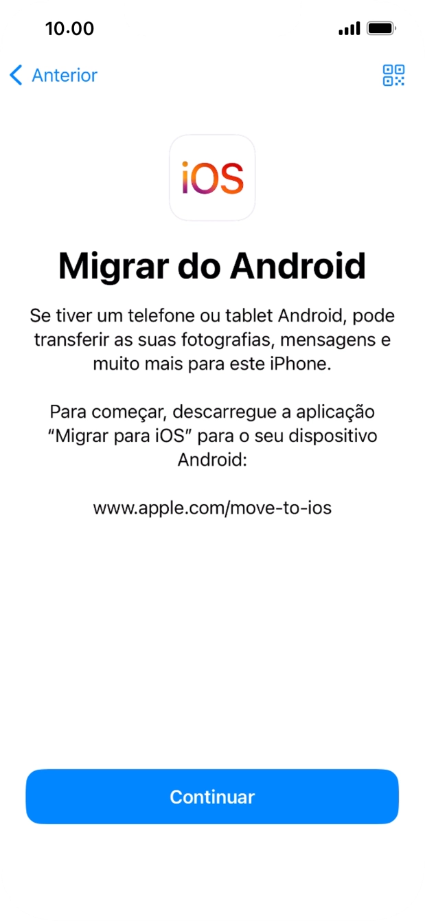 Antes de ser possível transferir conteúdo para o seu telefone, é necessário instalar a app 