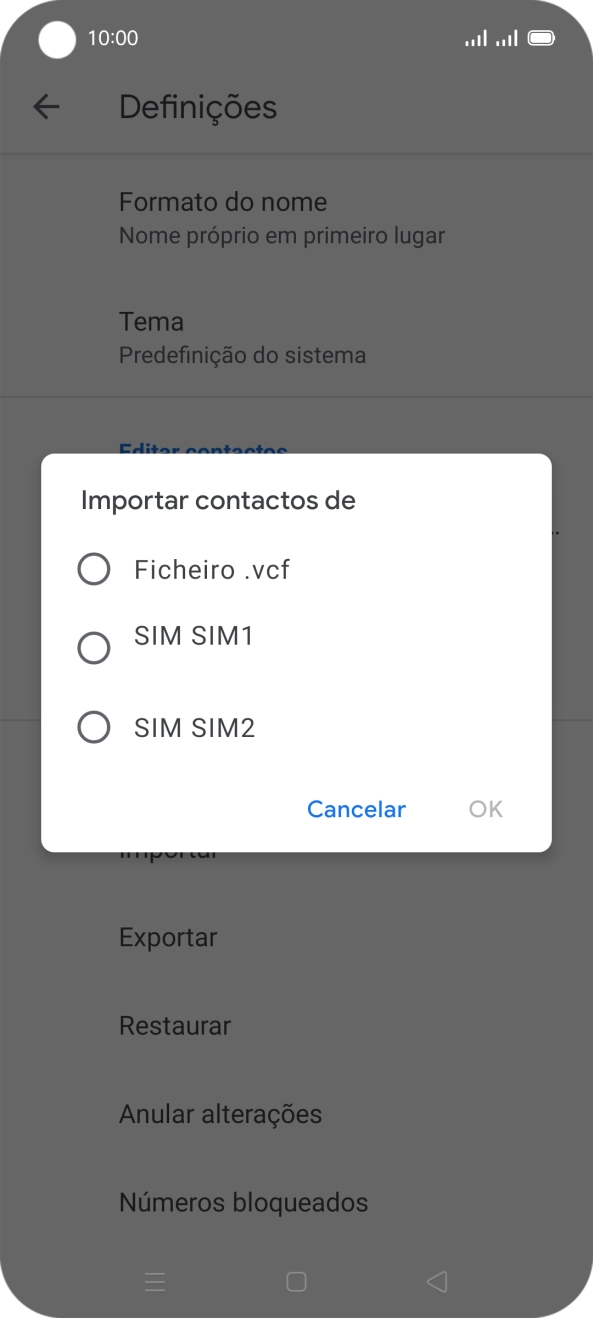 Prima o cartão SIM pretendido.