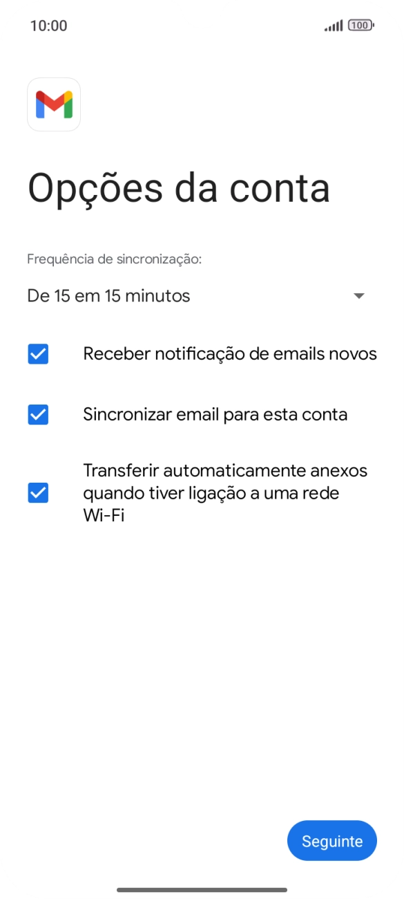 Se o ecrã mostrar esta imagem, a sua conta foi identificada e configurada automaticamente. Siga as indicações no ecrã para introduzir informações adicionais e concluir a configuração.
