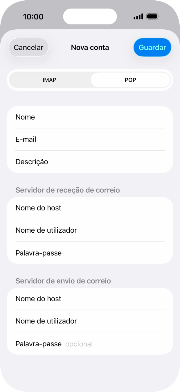 Prima Palavra-passe e introduza a password da sua conta de e-mail na Vodafone.