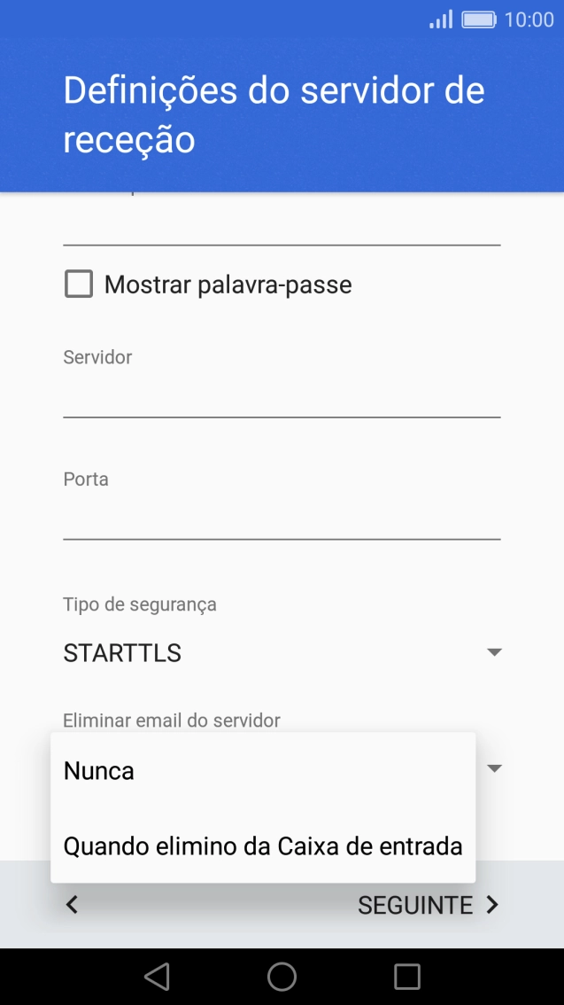 Prima Nunca para manter os e-mails no servidor quando estes são apagados no telefone.