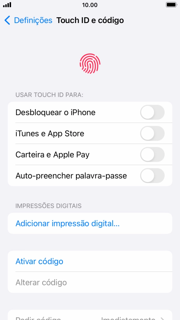 Prima Adicionar impressão digital... e siga as indicações no ecrã para adicionar a sua impressão digital.