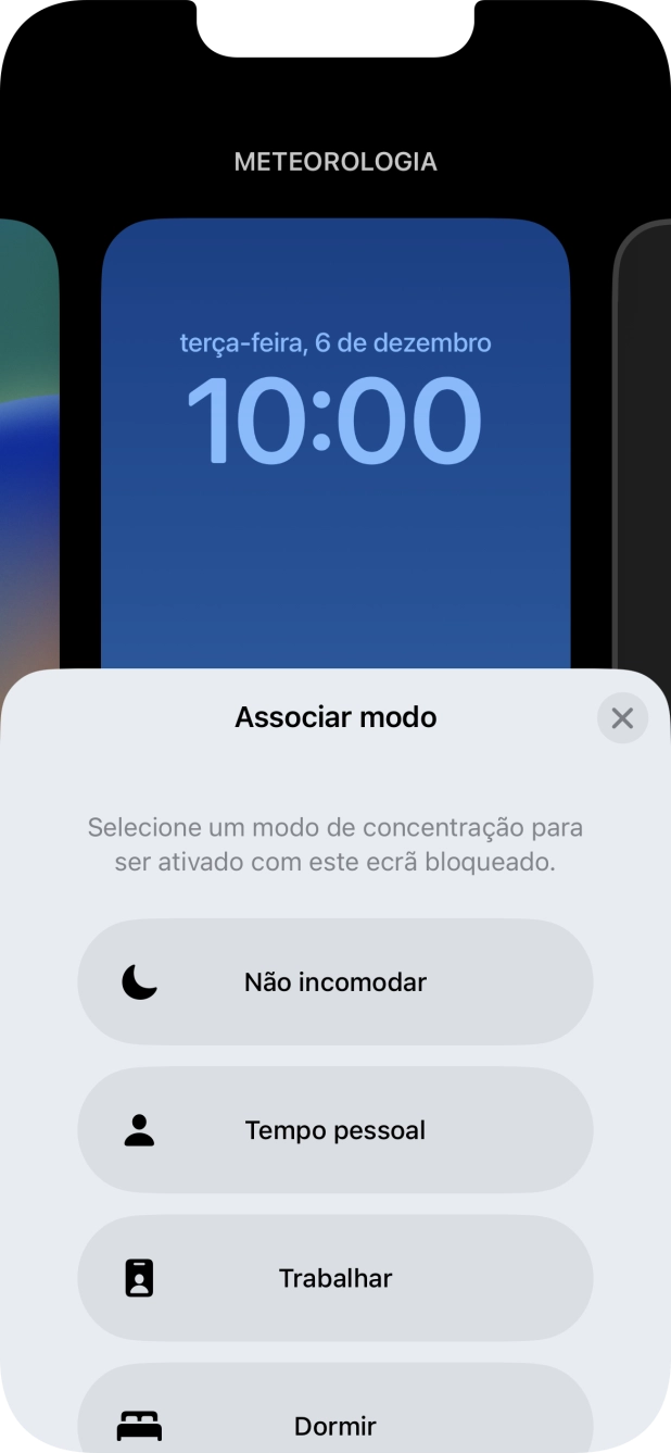 Prima o modo de concentração pretendido.