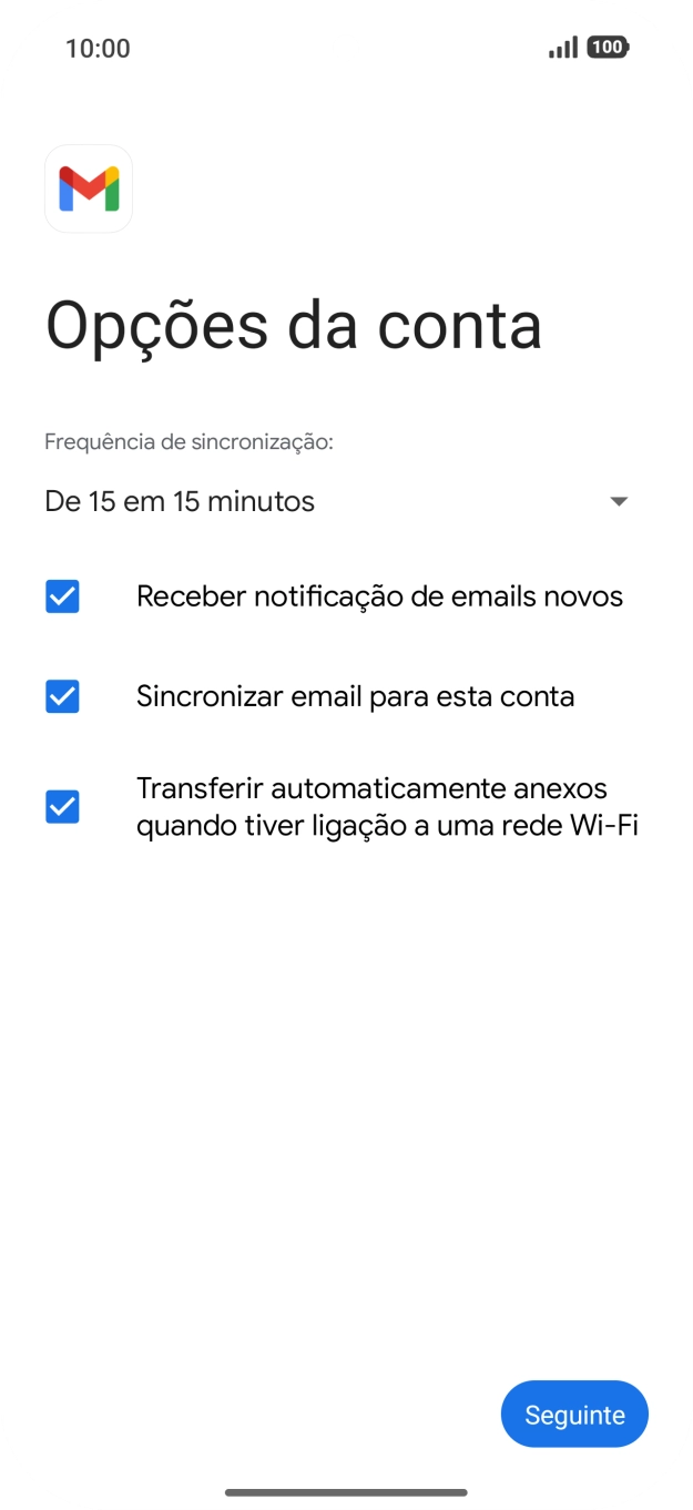 Se o ecrã mostrar esta imagem, a sua conta foi identificada e configurada automaticamente. Siga as indicações no ecrã para introduzir informações adicionais e concluir a configuração.