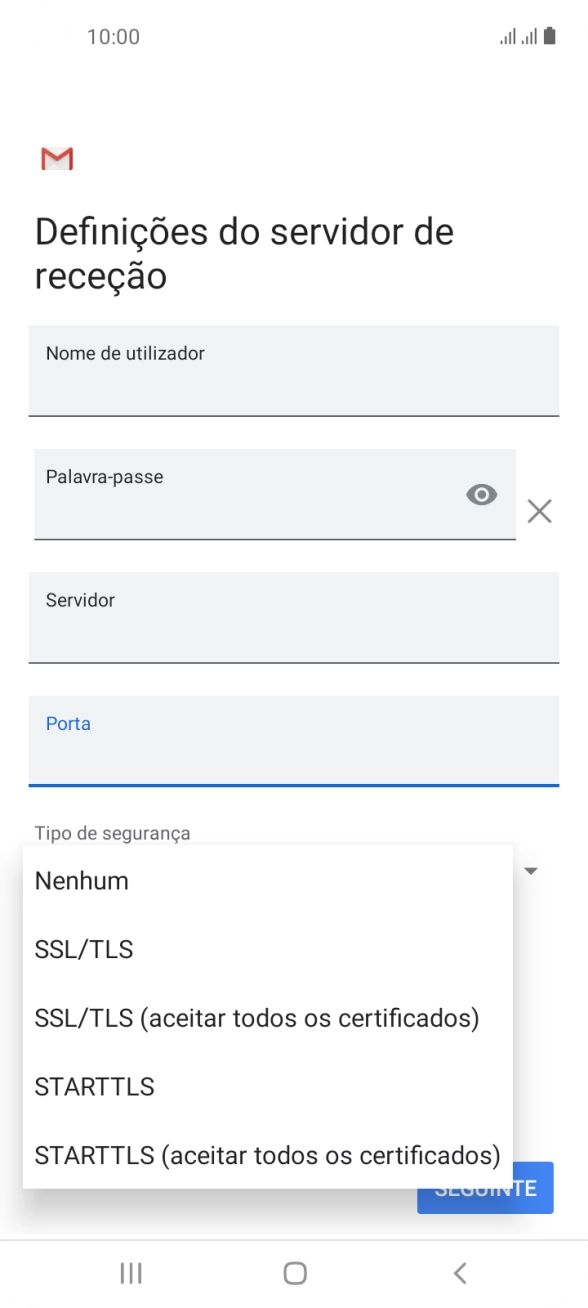 Prima SSL/TLS para ativar a função.