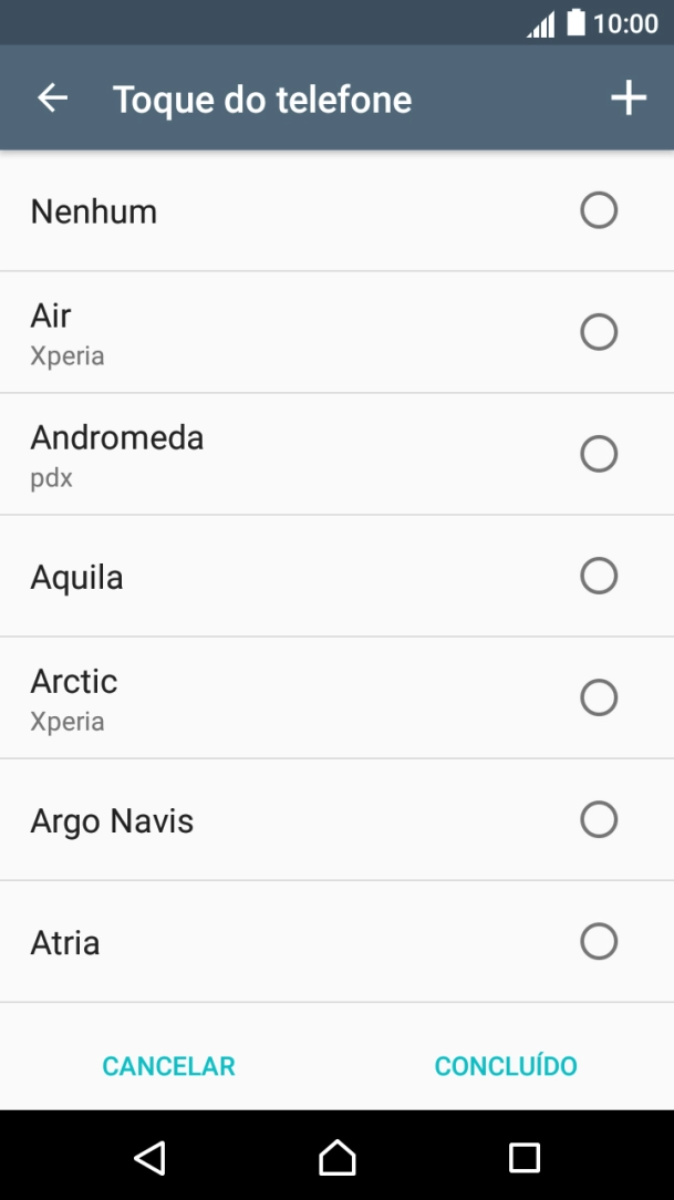 Prima o ícone para adicionar um tom de toque e vá até ao tom de toque pretendido.