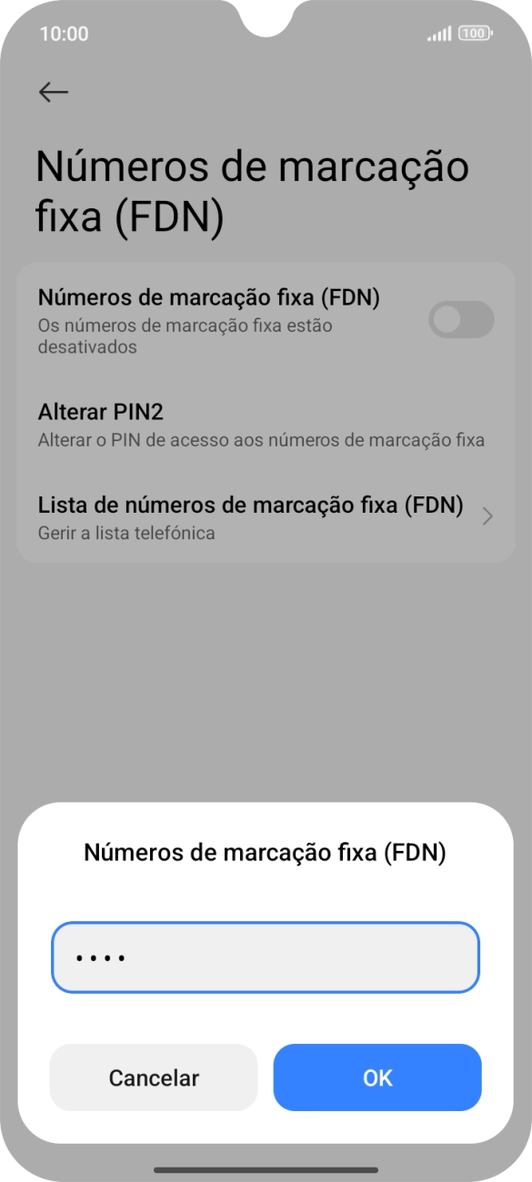 Introduza o código PIN2 e prima OK.