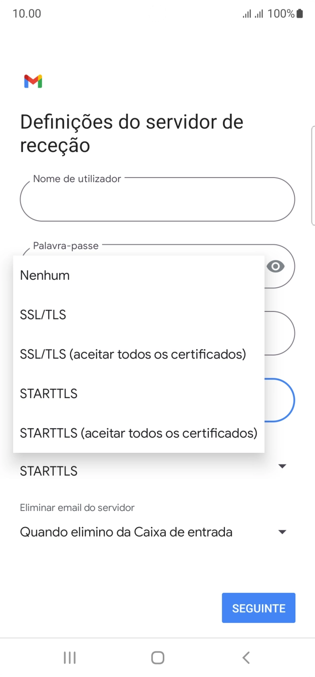 Prima SSL/TLS para ativar a função.