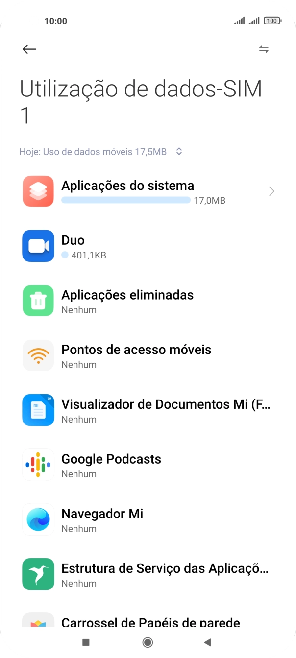 O consumo de dados de cada aplicação é mostrado sob o nome da aplicação.